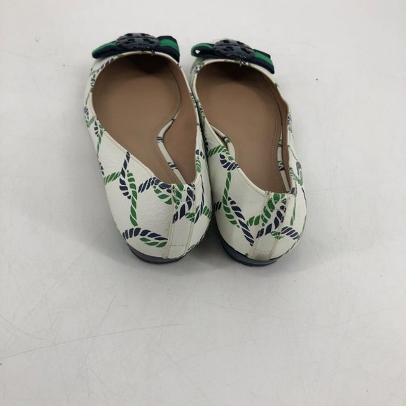 Tory Burch Maritime ankle wrap white navy green ballet flats 6.5 Isle - Picture 9 of 16
